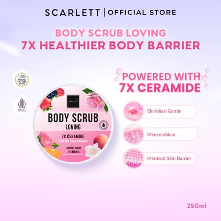 Scarlett Whitening Loving Body Scrub - Lulur Scrub for Lightening Body dengan 7X Ceramide untuk Mencerahkan Melembabkan Menutrisi Kulit sekaligus Merawat Skin Barrier dengan Aroma Wangi Mewah || Efektif Meratakan Kulit Belang & Pemutih Kulit