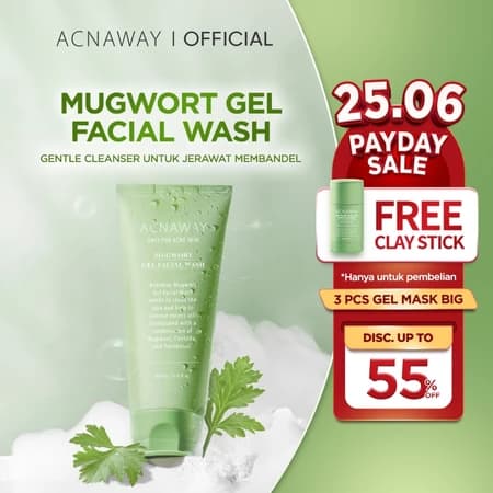 [FREE CLAYSTICK] ACNAWAY Mugwort Gel Facial Wash - Acne Friendly Gentle Cleanser Sabun Cuci Muka Untuk Kulit Berjerawat Sensitif Wajah Bersih Tidak Kering Face Wash Sabun Muka Oil Control Fungal Acne Safe Skincare Daily Cleanser All Skin Type Facewash