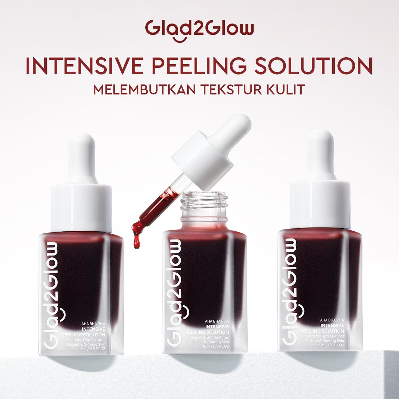 3PCS Glad2Glow AHA BHA PHA Peeling Solution Serum - Eksfoliasi Jerawat & Pori, Glowing